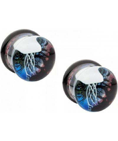 Glass White Floating Jellyfish Double Flared Plugs, Sold As Pair 14mm (9/16") $9.29 Body Jewelry