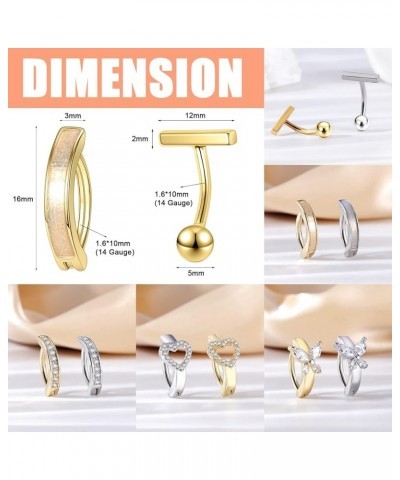 14G Gold Clicker Belly Button Rings for Women, Stainless Steel Belly Barbell Piercing CZ Reverse Curved Navel Barbell Body Je...