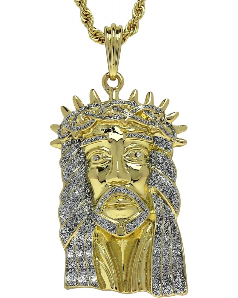 14k Gold Plated Large Jesus Piece Cz Pendant 24" Rope Chain Hip Hop Necklace $15.07 Necklaces