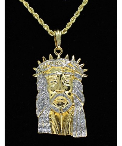 14k Gold Plated Large Jesus Piece Cz Pendant 24" Rope Chain Hip Hop Necklace $15.07 Necklaces