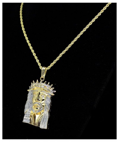 14k Gold Plated Large Jesus Piece Cz Pendant 24" Rope Chain Hip Hop Necklace $15.07 Necklaces