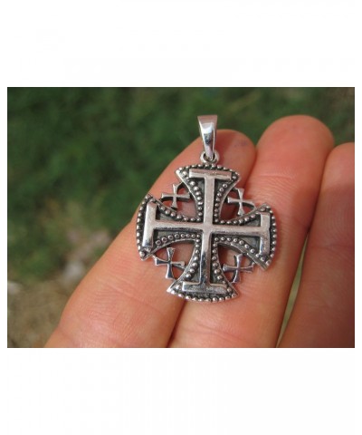 925 Sterling Silver Jerusalem Cross Fivefold Cross Crusaders Cross Emblem Medal Pendant Necklace A12 $26.27 Necklaces