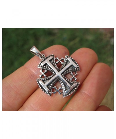 925 Sterling Silver Jerusalem Cross Fivefold Cross Crusaders Cross Emblem Medal Pendant Necklace A12 $26.27 Necklaces