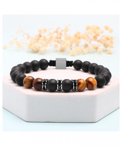 To My Man Mens Bead Bracelet for Boyfriend Husband, Adjustable 8mm Mens Tiger Eye Black Matte Agate Bead Bracelets To My Man-...