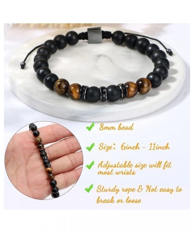 To My Man Mens Bead Bracelet for Boyfriend Husband, Adjustable 8mm Mens Tiger Eye Black Matte Agate Bead Bracelets To My Man-...