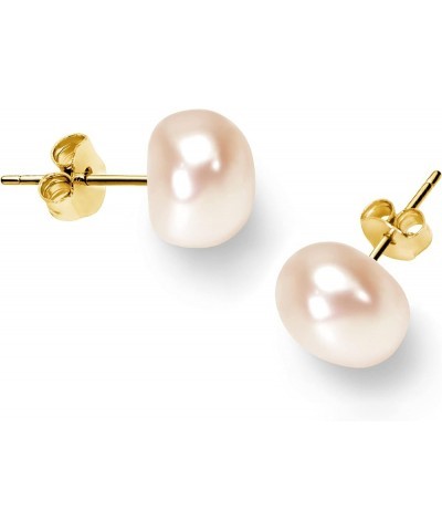 Freshwater Real Pearl Stud Earrings Quality Pearl Earrings for Women 6.0-7.0mm Pink-Gold $19.40 Others