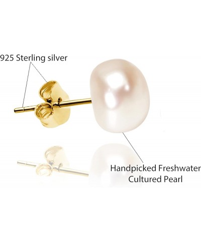 Freshwater Real Pearl Stud Earrings Quality Pearl Earrings for Women 6.0-7.0mm Pink-Gold $19.40 Others