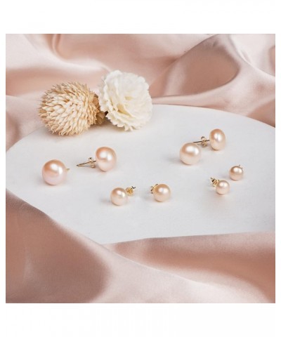 Freshwater Real Pearl Stud Earrings Quality Pearl Earrings for Women 6.0-7.0mm Pink-Gold $19.40 Others