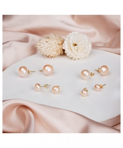 Freshwater Real Pearl Stud Earrings Quality Pearl Earrings for Women 6.0-7.0mm Pink-Gold $19.40 Others