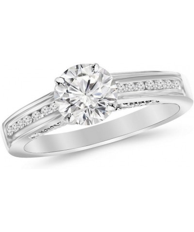 14K White Gold 2.25 Carat LAB GROWN DIAMOND Channel Set Round Cushion Cut Diamond Engagement Ring (E-F Color VS2-SI1 Clarity ...