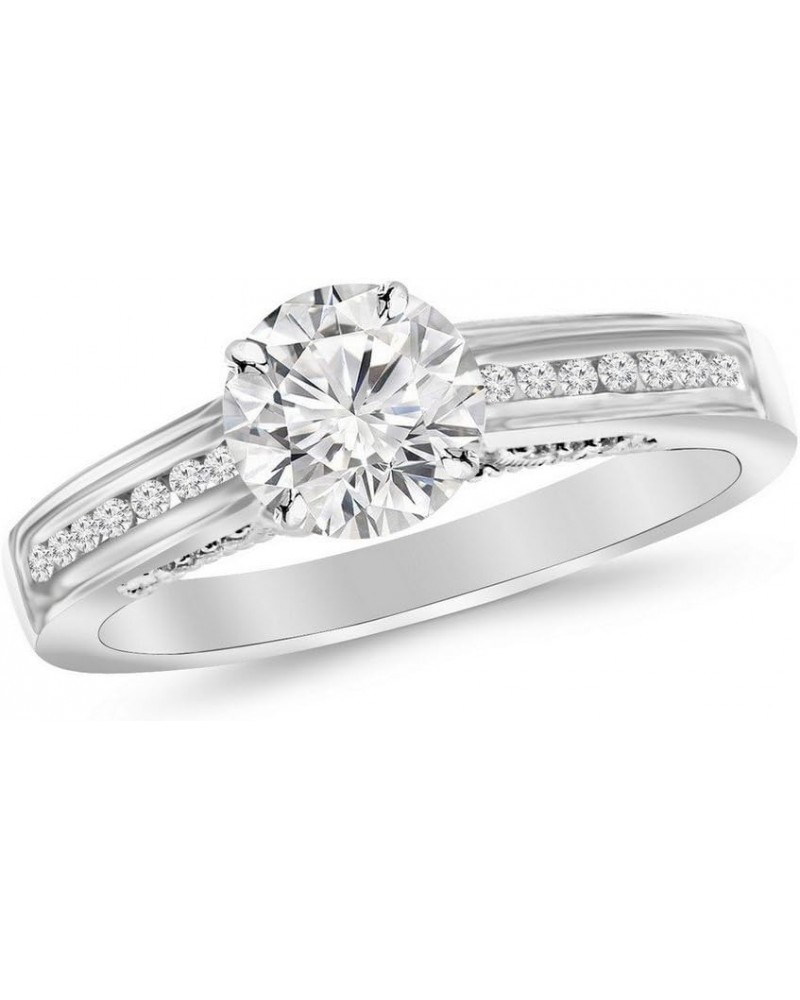 14K White Gold 2.25 Carat LAB GROWN DIAMOND Channel Set Round Cushion Cut Diamond Engagement Ring (E-F Color VS2-SI1 Clarity ...