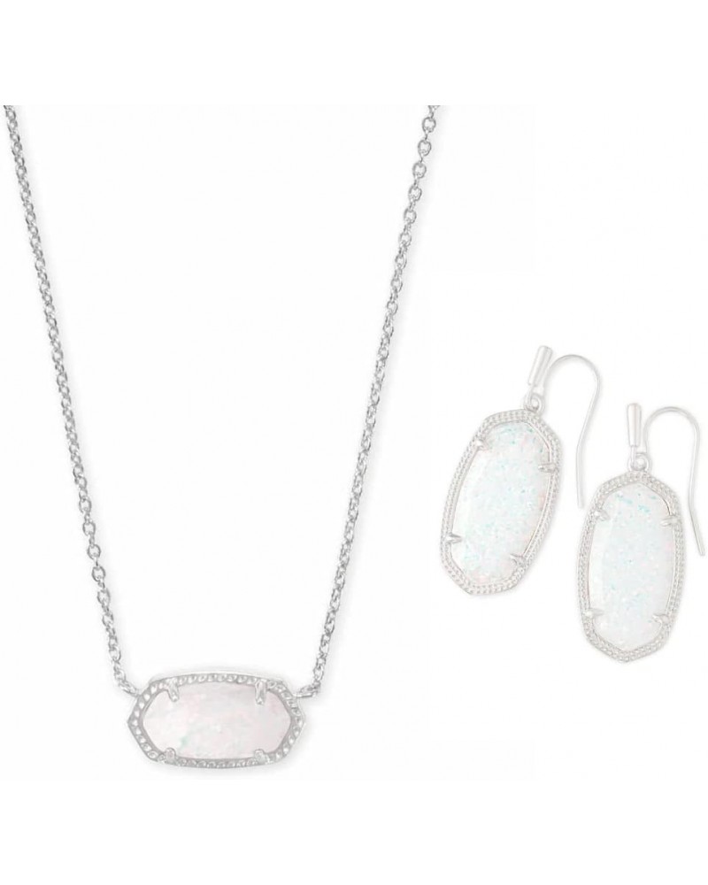 Gift Bundle, Elisa Pendant Necklace and Dani Drop Earrings for Women, Fashion Jewelry, Rhodium-Plated, White Opal $66.90 Jewe...