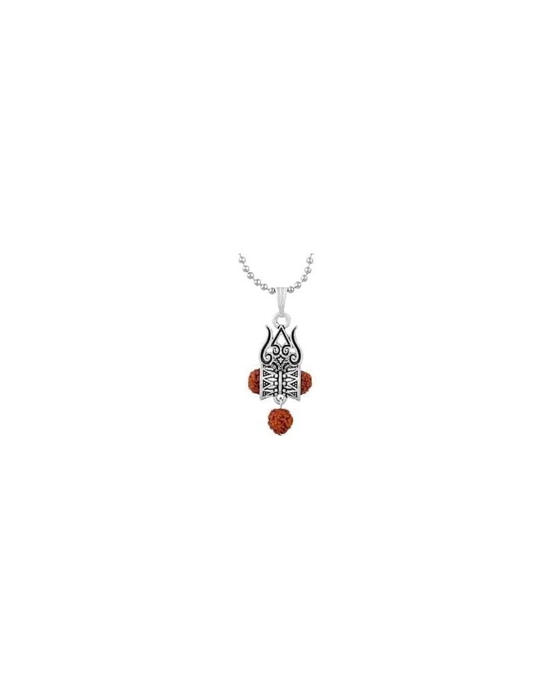 Silver Oxodized Om Damru Rudraksha Shiva Trishul Pendant For Boys And Men's Or Women's For Good Luck Good Wealth Blessings $1...