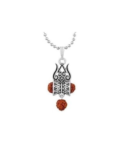 Silver Oxodized Om Damru Rudraksha Shiva Trishul Pendant For Boys And Men's Or Women's For Good Luck Good Wealth Blessings $1...