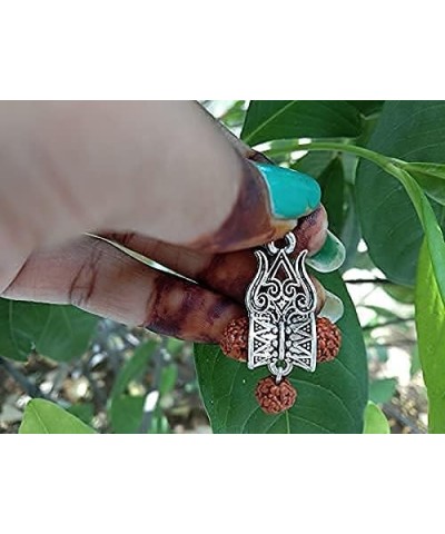 Silver Oxodized Om Damru Rudraksha Shiva Trishul Pendant For Boys And Men's Or Women's For Good Luck Good Wealth Blessings $1...