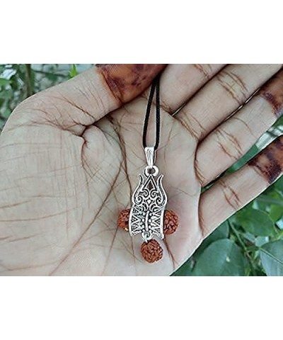 Silver Oxodized Om Damru Rudraksha Shiva Trishul Pendant For Boys And Men's Or Women's For Good Luck Good Wealth Blessings $1...