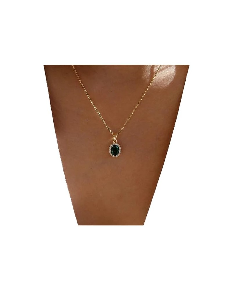 Bohemian Oval Emerald Crystal Pendant Necklace Green Emerald Choker Necklace Green Emerald Necklace Green Rhinestone Collar N...