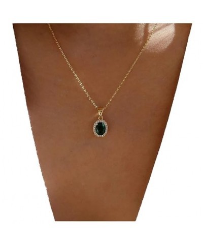 Bohemian Oval Emerald Crystal Pendant Necklace Green Emerald Choker Necklace Green Emerald Necklace Green Rhinestone Collar N...