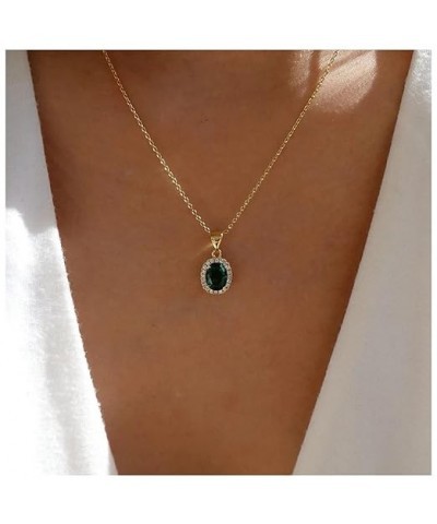 Bohemian Oval Emerald Crystal Pendant Necklace Green Emerald Choker Necklace Green Emerald Necklace Green Rhinestone Collar N...