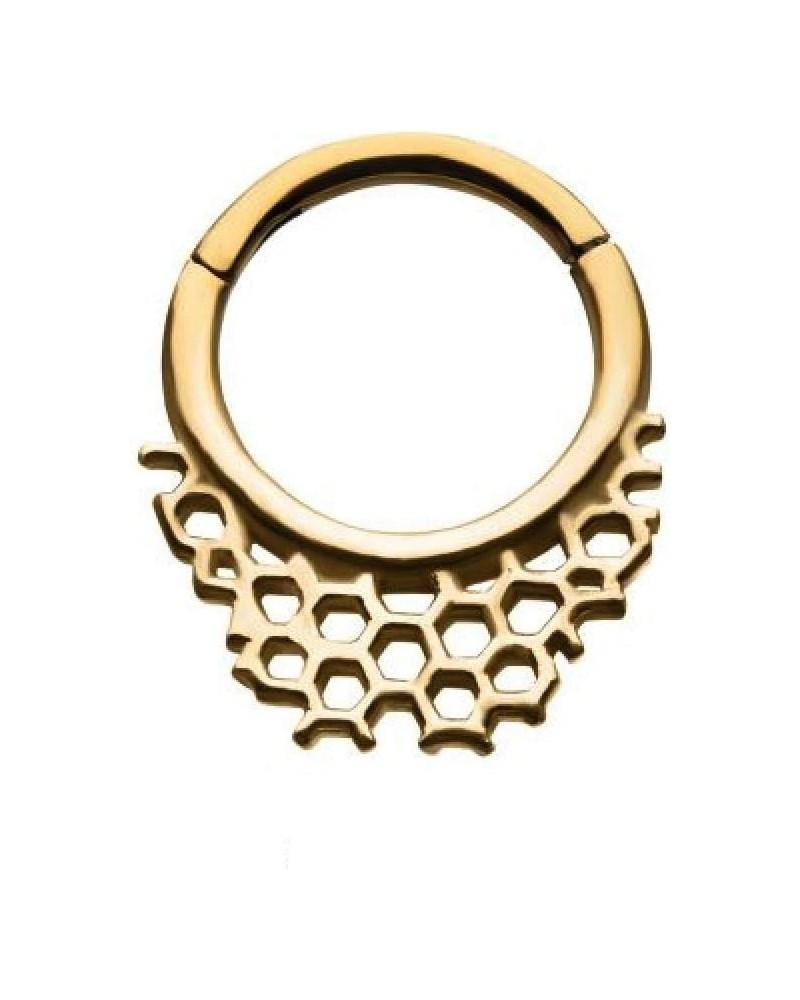 16GA Honeycomb Design Stainless Steel Hinged Segment Ring for Septum, Cartilage, and Daith Piercings Gold Tone $8.34 Body Jew...