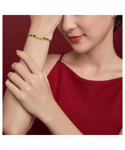 24K Solid Gold Bracelet for Women, Real Pure Gold Jewelry Dainty Fortune Pixiu Ball Dargon Turtle Adjustable Red Black Braide...