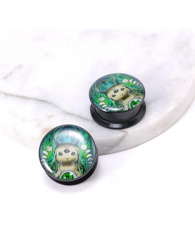 1 Pair Acrylic Solid Screw On Ear Plugs Tunnels Resin Allergy Free Stretcher Egyptian Cat Goddess Egypt Mythology Color Drawi...