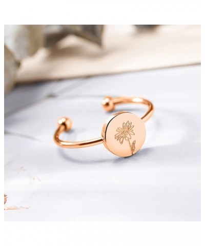 Personalized Birth Flower Ring Dainty Birth Flower Adjustable Rings Birthday Gift for Her April Daisy RG $11.15 Rings