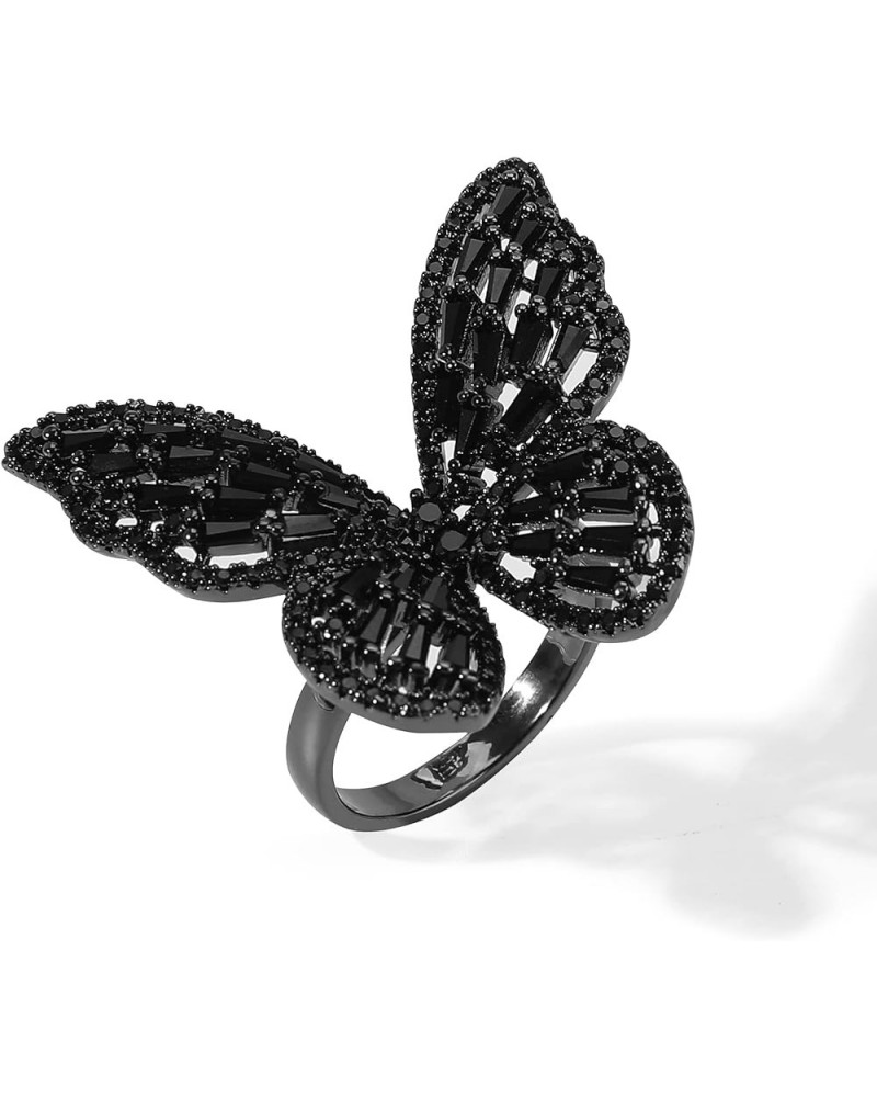 Rhinestone Butterfly Ring for Women Adjustable Cubic Zirconia Cocktail Gold Ring Sparkling Crystal Silver Open Wrap Statement...