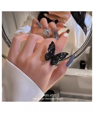 Rhinestone Butterfly Ring for Women Adjustable Cubic Zirconia Cocktail Gold Ring Sparkling Crystal Silver Open Wrap Statement...