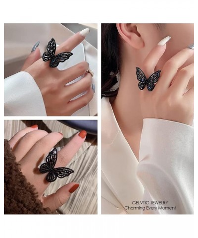 Rhinestone Butterfly Ring for Women Adjustable Cubic Zirconia Cocktail Gold Ring Sparkling Crystal Silver Open Wrap Statement...