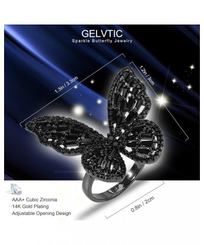 Rhinestone Butterfly Ring for Women Adjustable Cubic Zirconia Cocktail Gold Ring Sparkling Crystal Silver Open Wrap Statement...