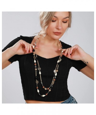 2 Layer Long Link Chain Necklace Crystal Beaded for Women Party Long Necklace Gift 10084-black $10.63 Necklaces