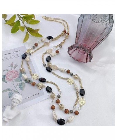 2 Layer Long Link Chain Necklace Crystal Beaded for Women Party Long Necklace Gift 10084-black $10.63 Necklaces