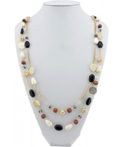 2 Layer Long Link Chain Necklace Crystal Beaded for Women Party Long Necklace Gift 10084-black $10.63 Necklaces