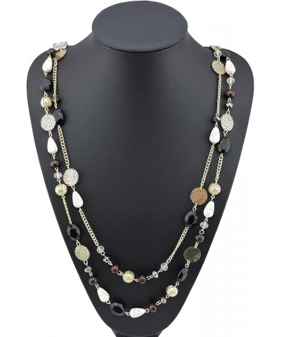 2 Layer Long Link Chain Necklace Crystal Beaded for Women Party Long Necklace Gift 10084-black $10.63 Necklaces