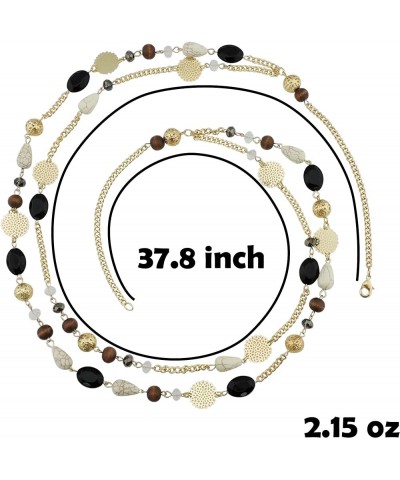 2 Layer Long Link Chain Necklace Crystal Beaded for Women Party Long Necklace Gift 10084-black $10.63 Necklaces