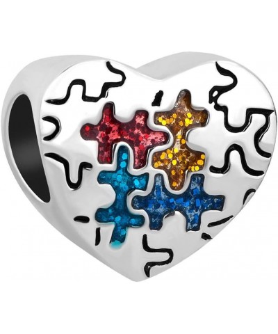 Women Autism Awareness Puzzle Love Heart Charm Compatible with Pandora Bracelets Necklaces Pendants Hope Power Support $7.18 ...