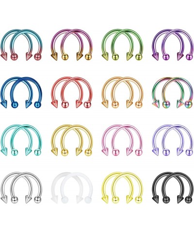 32Pcs 16G Horseshoe Nose Septum Rings Surgical Steel Eyebrow Tragus Lip Rings Daith Helix Cartilage Piercing Jewelry for Wome...