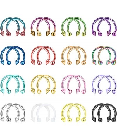 32Pcs 16G Horseshoe Nose Septum Rings Surgical Steel Eyebrow Tragus Lip Rings Daith Helix Cartilage Piercing Jewelry for Wome...