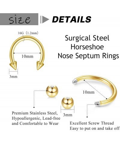 32Pcs 16G Horseshoe Nose Septum Rings Surgical Steel Eyebrow Tragus Lip Rings Daith Helix Cartilage Piercing Jewelry for Wome...