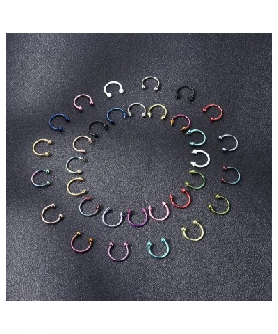 32Pcs 16G Horseshoe Nose Septum Rings Surgical Steel Eyebrow Tragus Lip Rings Daith Helix Cartilage Piercing Jewelry for Wome...