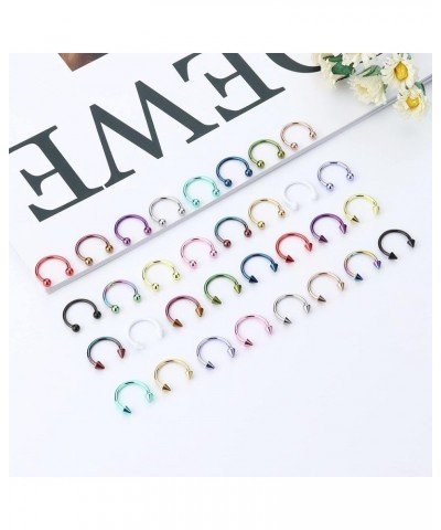 32Pcs 16G Horseshoe Nose Septum Rings Surgical Steel Eyebrow Tragus Lip Rings Daith Helix Cartilage Piercing Jewelry for Wome...