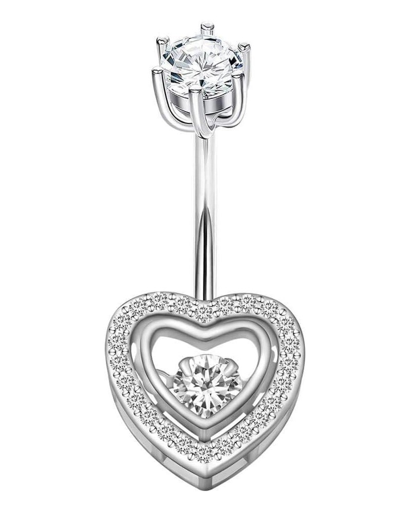 925 Sterling Silver 14G Belly Button Rings Clear CZ Navel Rings Body Piercing Jewelry Hollow Heart $12.71 Body Jewelry