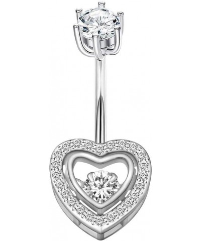 925 Sterling Silver 14G Belly Button Rings Clear CZ Navel Rings Body Piercing Jewelry Hollow Heart $12.71 Body Jewelry