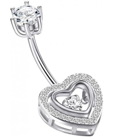 925 Sterling Silver 14G Belly Button Rings Clear CZ Navel Rings Body Piercing Jewelry Hollow Heart $12.71 Body Jewelry