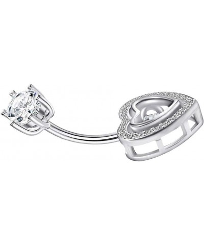 925 Sterling Silver 14G Belly Button Rings Clear CZ Navel Rings Body Piercing Jewelry Hollow Heart $12.71 Body Jewelry