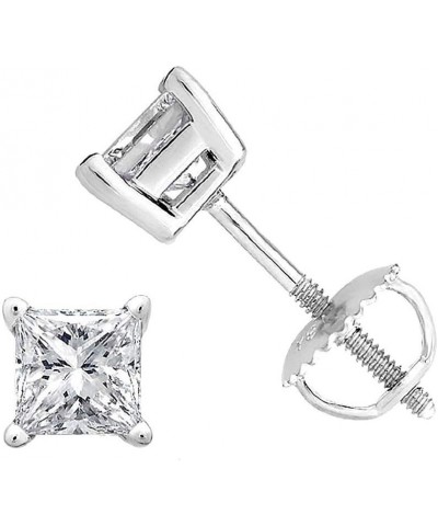 Princess cut Diamond Stud (IGI Certified (0.70ct & up) ScrewBack 14K from (0.04ct - 2.00ct, Clarity-I3) White Gold 0.06 carat...