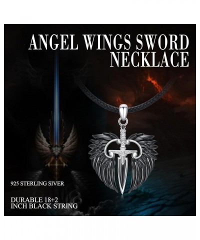 Angel Wings Necklace 925 Sterling Silver Cross/Sword Pendant Necklace Guardian Angel Wings Jewelry for Men Women C-Black Swor...