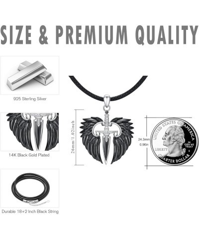 Angel Wings Necklace 925 Sterling Silver Cross/Sword Pendant Necklace Guardian Angel Wings Jewelry for Men Women C-Black Swor...