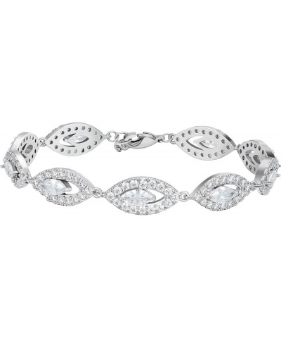 Cubic Zirconia Bridal Wedding Bracelet for Brides, Bridesmaids, Silver Rhinestone Leaf Bracelet for Women,Prom,Party Style3-S...